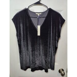41‎ Hawthorne Velvet Black Cap-Sleeve V-Neck Stretch Pullover Top L NWT